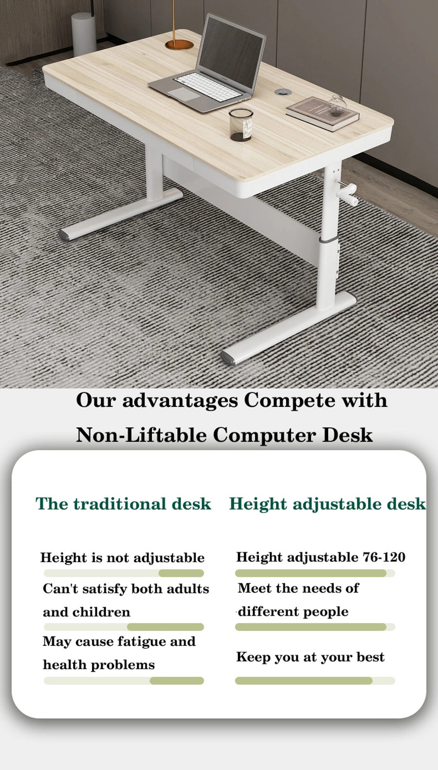 advantages of no drawer height adjustable desk