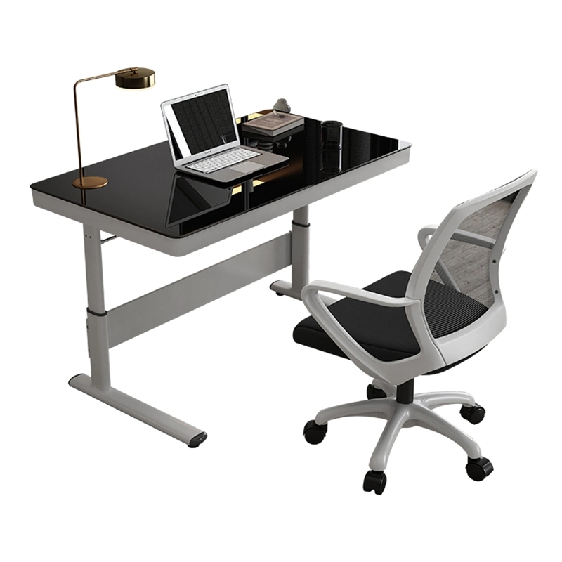 black glass manual height adjustable desk